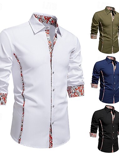 Herren Hemd Freizeithemd Knopfhemd Schwarz Weiß Blau Grün Langarm Paisley-Muster Einfach Revers Urlaub Lässig Farbblock Bekleidung Mode Lässig   Herren Hemd Freizeithemd Knopfhemd Schwarz Weiß Blau Grün Langarm Paisley-Muster Einfach Revers Urlaub Lässig Farbblock Bekleidung Mode Lässig