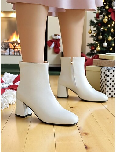  Bottines à talons hauts rouges pour femmes avec détail zippé, design élégant à talon épais, parfaites pour les fêtes de Noël, les événements de vacances et le port quotidien