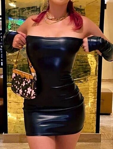  Per donna Mini Abito Abito da Cocktail Tubino Moda Moderno Festa serale Feste Occasione speciale Vestibilità regolare Semplice Mezza Manica Senza Spalline Nero Primavera Autunno Inverno