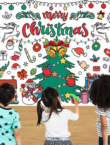  gigantyczny plakat do kolorowania na Boże Narodzenie &Obrus, jumbo 30x72 cale, świąteczna aktywność dla rodziny, projekty artystyczne, dekoracje na imprezę świąteczną – świąteczne rękodzieło DIY,