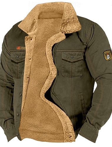  رجالي سترة الصوف سترة البضائع رسمي المنزل تكتيكي جيب فينتاج الخريف الشتاء لون الصلبة نشيط عتيق عادية أسود أخضر داكن كاكي جاكتس