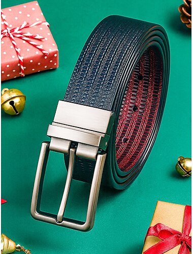 cintura girevole da uomo in vera pelle - elegante cintura nera e blu con fibbia in metallo regolabile per regali di Natale e abbigliamento per le feste   cintura girevole da uomo in vera pelle - elegante cintura nera e blu con fibbia in metallo regolabile per regali di Natale e abbigliamento per le feste