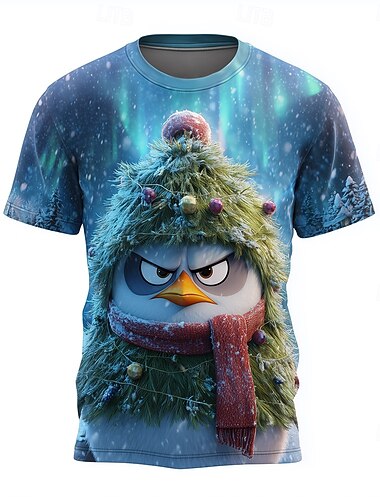 Jouluinen vihainen lumipingviini 3D-t-paita miehille, hauska puuasu loma-asu, talvijuhlapaita   Jouluinen vihainen lumipingviini 3D-t-paita miehille, hauska puuasu loma-asu, talvijuhlapaita