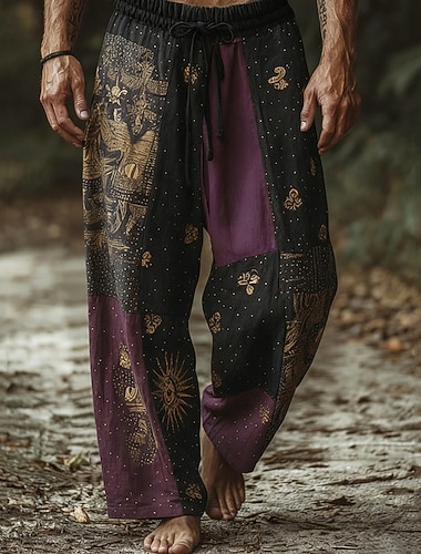  Pánské Bavlněné plátěné kalhoty Kalhoty Kalhoty pro volný čas Šňůrky Kapsy Elastický pas Slunce Pohodlné Denní Jdeme ven Vinobraní Na běžné nošení Fialová Lehce elastické