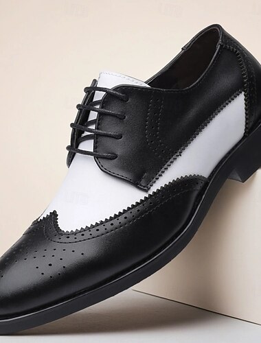  Herenschoenen in zwart-wit Oxford met brogue-details, klassieke tweekleurige formele schoenen voor op kantoor, bruiloften en Gatsby-themafeesten