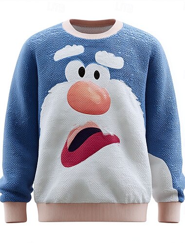  Suéter de Natal feio Homens Papai Noel Impressão 3D Pulôver suéter Roupa de Malha Crewneck Casual Férias Diário Festival Impressão 3D Mantenha Quente Manga Longa Primavera Outono Inverno Azul Azul
