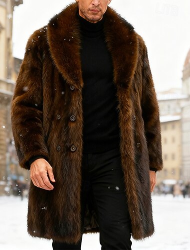  Муж. Зимняя куртка Искусственное меховое пальто Отпуск Повседневные Сохраняет тепло Флис Осень Зима Полотняное плетение Мода Уличный стиль Лацкан Длинная Черный Коричневый Жакеты