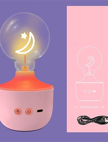  1Pc Julelys Måne Stjerne Led Nattlys G80 Oppladbar Bordlampe RGB Gul Farge Dimbar Rom Dekor Ambient Månelampe Gave