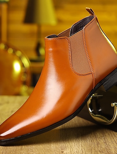 Мужские коричневые ботинки челси из искусственной кожи с крокодиловым рисунком, острым носком и эластичными боковыми вставками, стильные ботильоны для деловых встреч, вечеринок и официальных мероприятий   Мужские коричневые ботинки челси из искусственной кожи с крокодиловым рисунком, острым носком и эластичными боковыми вставками, стильные ботильоны для деловых встреч, вечеринок и официальных мероприятий