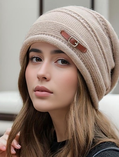  Жен. Шляпа Зимние шапки Шляпы без полей С защитой от ветра Теплый Для улицы Повседневные выходные Вязанные Чистый цвет