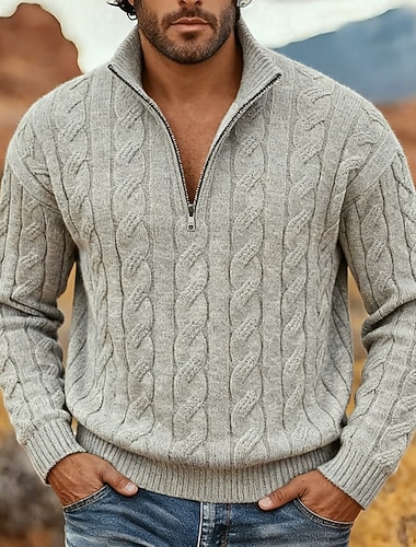  בגדי ריקוד גברים סוודרים לחג המולד סוודר סוודר כבל לִסְרוֹג חולצות רגילות סרוג רבע מיקוד אחיד עומד מודרני עכשווי יום יומי חַג הַמוֹלָד עבודה ביגוד סתיו חורף שחור אפור M L XL