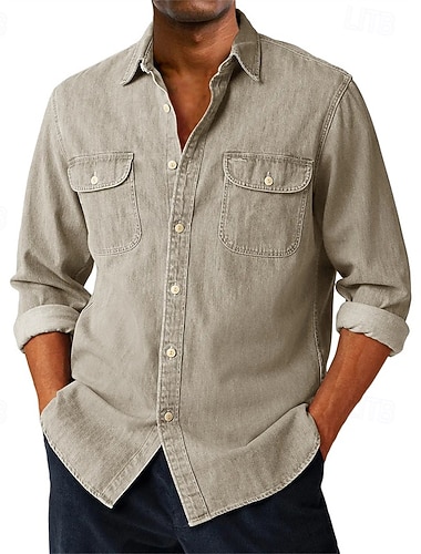 Men's Shirt Summer Shirt Casual Shirt Button Up Shirt Denim Shirt Black White Navy Blue Blue Purple Long Sleeve Plain Lapel Vacation Hawaiian Pocket Clothing Apparel Polyester Fashion Casual   Men's Shirt Summer Shirt Casual Shirt Button Up Shirt Denim Shirt Black White Navy Blue Blue Purple Long Sleeve Plain Lapel Vacation Hawaiian Pocket Clothing Apparel Polyester Fashion Casual