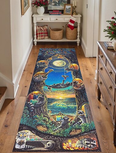  שטיח ראנר יער באור ירח לאולם מטבח רך לא מחליק שניתן לכבס במכונה עם עיצוב של חזיר רך ועיט שטיח כניסה ראנר עיר הרחמים מאת דקוטה דייטווילר