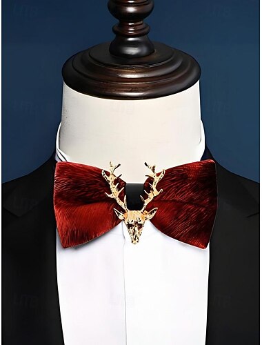  Herresløyfe i fløyel med gullfarget hjortehode, elegant justerbar halskjede i flere farger, perfekt til julefester, bryllup og formelle høytidsarrangementer