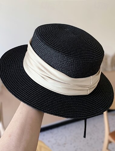  hoed Polyesteri Stro Strohoed Zonnehoed Bruiloft Feestdagen Teaparty Paardenrace cocktail Elegant Vintage Zonbescherming Met Linten Helm Hoofddeksels