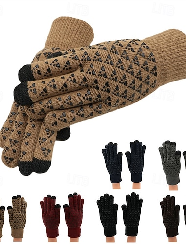  Per uomo 1 Paio Interi Invernali Guanti lavorati a maglia Guanti senza dita Moda Moderno Guanti Calore Termico Lavoro a maglia Geometrico Autunno Nero Vino Blu marino Kachi