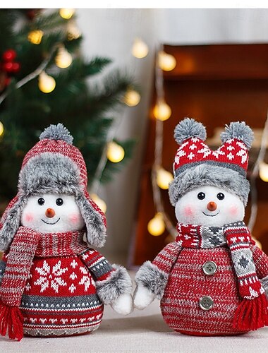  Zestaw 2 figurek bałwanków świątecznych, ręcznie robionych, pluszowych, jako ozdoby na stół i przyjęcie