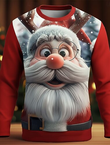  חג המולד בגדי ריקוד גברים סנטה קלאוס 3D מצחיק חולצה קצרה שרוול ארוך חולצה קצרה הדפסת תלת מימד צווארון עגול קצר חולצה אופנתי בסיסי 3D רחוב קזו'אל יומי פול שחור אודם קיץ אביב ביגוד S M L XL XXL XXXL