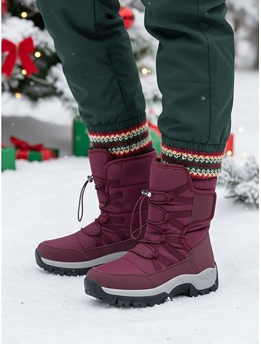  レディース バーガンディ スノーブーツ - 滑り止めソールを備えた防水性と保温性に優れた冬用ブーツ。アウトドア、スキー、寒い季節のアクティビティに最適です。