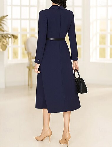  Ligne A Longueur thé Robe de Cocktail Robe de travail Robe de soirée manche longue Col de chemise Élégant ancien Fête Spandex Polyester Robe de Mère de Mariée  avec Boutons