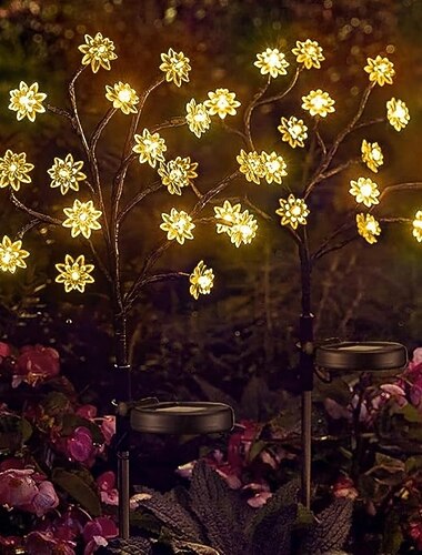  2 szt. 1 W lamp solarnych LED do oświetlenia ścieżek &Latarnie zasilane energią słoneczną, ciepłe białe, wielokolorowe, 3 V, oświetlenie zewnętrzne, dziedziniec, ogród, 20 koralików LED, Boże