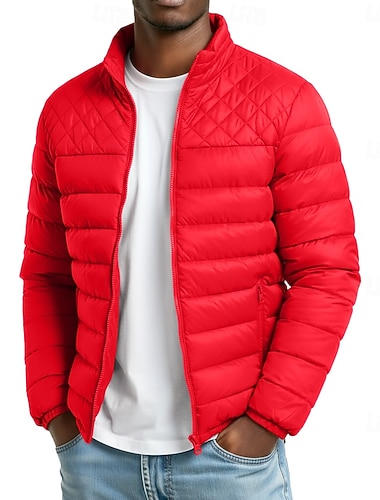  Per uomo Giacca imbottita Giacca di transizione Cerniera completa All'aperto Casuale Regolare Classico Antivento Leggero Inverno Primavera & Autunno Tinta unica Nero Rosso Blu marino Blu reale Piumino