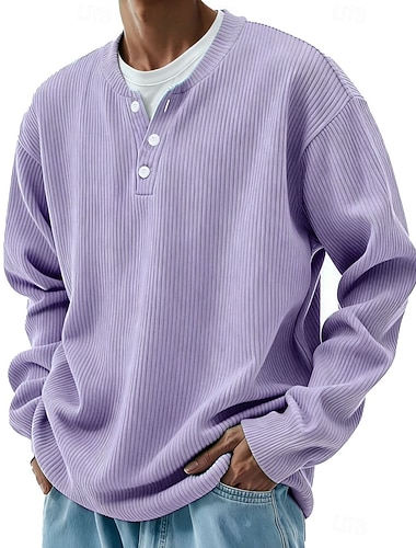  Miesten Vakosamettipaita Henley-paita T-paidat Pitkähihainen Yhtenäinen väri Tavallinen Raidoitettu Muoti Suunnittelija Vapaa-aika Napit Henley ulko- Kausaliteetti Päivittäin Syksy Talvi Syystalvi