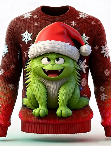  Stygg julegenser Herre 3D-utskrift Figurer Pullover genser Strikketøy Crewneck Fritid Feriereise Daglig Festival 3D-utskrift Hold Varm Langermet Vår Høst Vinter Rød Blå Lilla