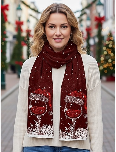 sciarpa natalizia da donna a forma di calice di vino, morbido scialle invernale con stampa di cappello di Babbo Natale, comodo scaldacollo per feste e regali, vari colori   sciarpa natalizia da donna a forma di calice di vino, morbido scialle invernale con stampa di cappello di Babbo Natale, comodo scaldacollo per feste e regali, vari colori