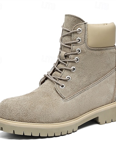  Herre ankelstøvler i khaki semsket skinn med slitesterk såle og mykt innerfôr, lette, uformelle utendørsstøvler for høst- og vinterbruk