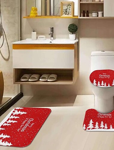  3-delt julebademattesett, absorberende hurtigtørkende sklisikre gulvtepper til juledekorasjon
