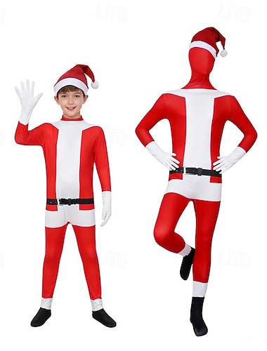 Tomtdräkt jultomten cosplay kostym kläder tomtekläder barn unisex overall och jumpsuit julspecial barn jul karneval maskerad jul topp byxor bälte hatt 4 år+   Tomtdräkt jultomten cosplay kostym kläder tomtekläder barn unisex overall och jumpsuit julspecial barn jul karneval maskerad jul topp byxor bälte hatt 4 år+