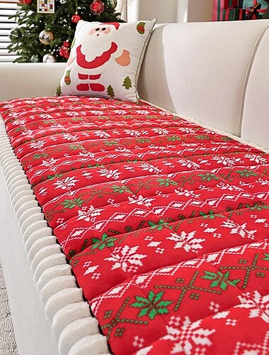Cuscino per divano in peluche spesso rosso natalizio, imbottitura antiscivolo per divano festivo, protezione per divano morbida e antigraffio per soggiorno   Cuscino per divano in peluche spesso rosso natalizio, imbottitura antiscivolo per divano festivo, protezione per divano morbida e antigraffio per soggiorno