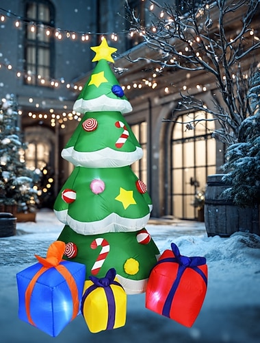  Inflatable Choinka Oświetlona LED Choinka Inflacyjne Dekoracje na Przyjęcie Bożonarodzeniowe do Użytku Wewnętrznego i Zewnętrznego do Ogrodu Trawnika Święta
