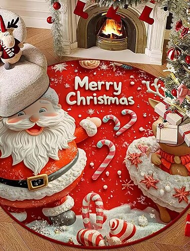  Rund julegulvmatte, dekorativt juleteppe til soverom, nattbord eller stue