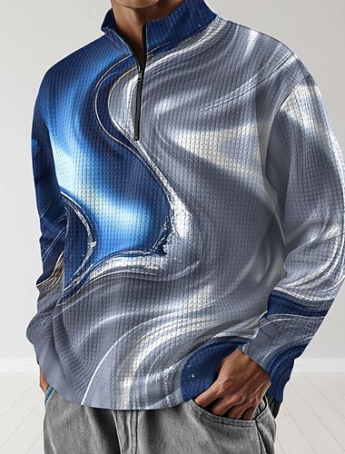  Per uomo Geometrico A righe Felpa con cappuccio Waffle Felpa Moda Quotidiano Classico Casual Manica Lunga Collo alla coreana Zip a un quarto All'aperto Casa Ufficio Lavoro Argento Rosso Blu Verde Con