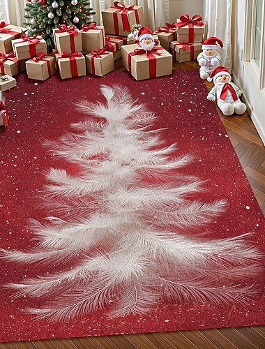 Tapis de Noël blanc, 350 g, imitation cachemire, élégant pin blanc sur fond rouge, tapis décoratif festif pour salon et chambre à coucher, 5 x 7 pieds   Tapis de Noël blanc, 350 g, imitation cachemire, élégant pin blanc sur fond rouge, tapis décoratif festif pour salon et chambre à coucher, 5 x 7 pieds