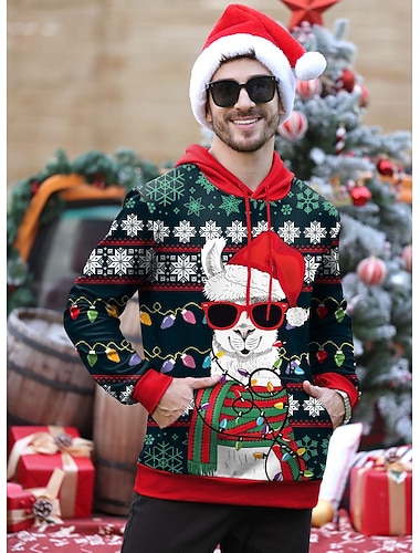  Weihnachten Kapuzensweatshirt Alpaka Fronttasche Grafik Neuartige Komisch für Paar Herren Damen Erwachsene 3D-Druck  für Weihnachten Karneval Neujahr Party