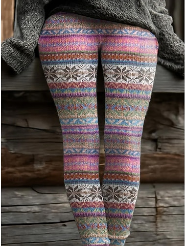  Damen Leggings Urlaub Vintage Mode Volle Länge Hohe Taille Grafik Abstrakt Drucken Thermowarm Weich Atmungsaktiv Dehnbar Formell Outdoor Urlaub Rosa Rote Frühling Herbst Schmale Passform