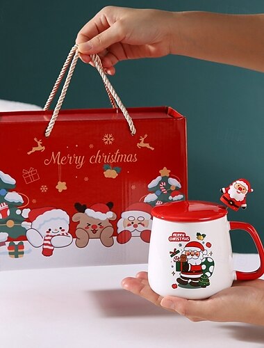  Julegavekrussett, søt keramisk kaffekrus med julenissen, tegneserie-juledrikke, festlig julegave i begrenset opplag, perfekt nyttårs- og julegave til venner og familie