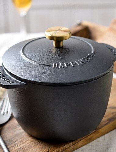  16cm Gjutjärns Holländsk Ugn - Svart Risgrytan Kokkärl  Gryta - Mångsidig Kokkärl för Bakning  Stuvning (1,5 Quart) Julklapp