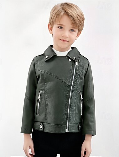 Детские Мальчики Черная кожаная куртка Жакет Верхняя одежда Полотняное плетение Длинный рукав Застегнуться ЗАЩИТА ОТ ВЛАГИ Защита от ветра Пальто Повседневные Мода На каждый день   Детские Мальчики Черная кожаная куртка Жакет Верхняя одежда Полотняное плетение Длинный рукав Застегнуться ЗАЩИТА ОТ ВЛАГИ Защита от ветра Пальто Повседневные Мода На каждый день