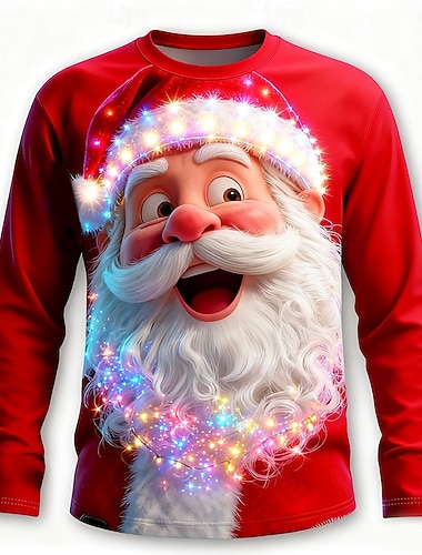  Vánoce Pánské Ježíšek Legrační Tričko Dlouhý rukáv tričko 3D tisk Tričkový Košile Módní Základní 3D ulice Ležérní Denní Vodní modrá Žlutá Rubínově červená Léto Jaro Oblečení S M L XL XXL XXXL