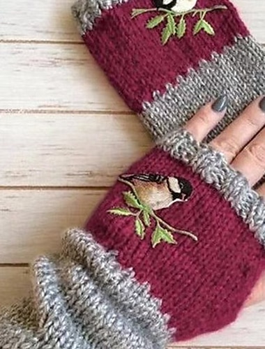  Γυναικεία 1 ζευγάρι Χωρίς Δάχτυλα / Χειμωνιάτικα Γάντια / Πλεκτά γάντια Κομψό στυλ street / Υπαίθριο Γάντια - Πουλί / Στάμπα