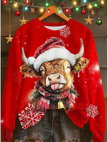 Weihnachten Damen Pullover Grafik Tier warm klassisch lässig Langarm Rundhalsausschnitt normal Oberteile Home Street Alltagskleidung Druck rosa rot braun grün Herbst Winter   Weihnachten Damen Pullover Grafik Tier warm klassisch lässig Langarm Rundhalsausschnitt normal Oberteile Home Street Alltagskleidung Druck rosa rot braun grün Herbst Winter