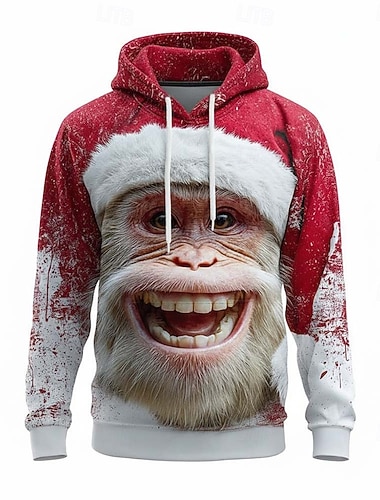  Noël Homme Père Noël Singe Sweat à capuche Sweatshirt Mode Quotidien Occasionnel manche longue Col ras du cou À capuche Maison Soirée Cadeau Rouge rouge 2 Cordon de serrage Automne Hiver Designer S M