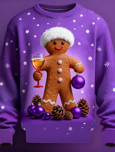  Noël Homme Impression 3D Dessin Animé 3D Motif de flocon de neige Pull de Noël moche Pull Tricots Col Rond Occasionnel Vacances Quotidien Festival Nouveauté Garder au chaud manche longue Printemps