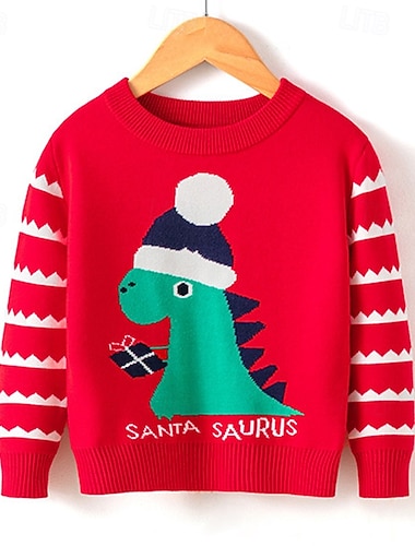 Дети Универсальные Новогодняя тематика Рождественский свитер Динозавр Длинный рукав Crewneck Новогодние подарки Мода Красный Осень Одежда 4 года +   Дети Универсальные Новогодняя тематика Рождественский свитер Динозавр Длинный рукав Crewneck Новогодние подарки Мода Красный Осень Одежда 4 года +