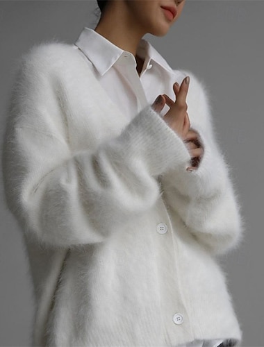  Per donna Felpa Cardigan Elegante Moda Streetwear Tinta unica Scollo a V Tasca Bottoni Lavorato a maglia Manica Lunga Top Regolari Maglia All'aperto Quotidiano Ferie Nero Rosa Autunno Inverno