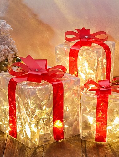 3 Stuks Kerststrik LED lumineuze geschenkdoos voor binnen en buiten kerst sfeer decoratie lichten ornamenten rekwisieten AAA batterij doos 13/15/19CM